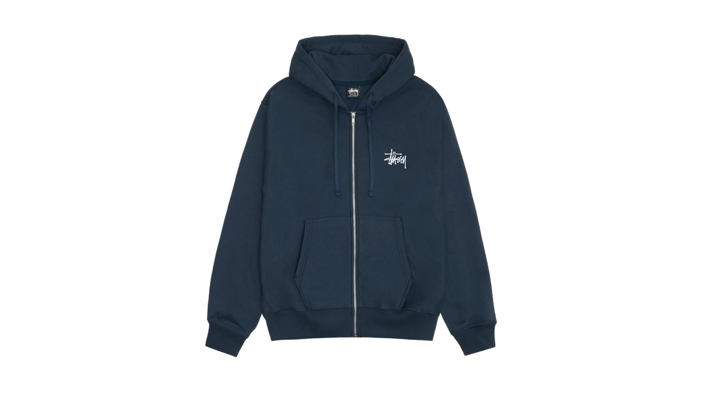 BASIC STÜSSY ZIP HOODIE — L / NAVY