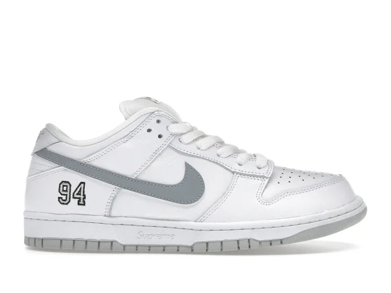 Nike SB Dunk Low Supreme 94 White Metallic Silver — 36