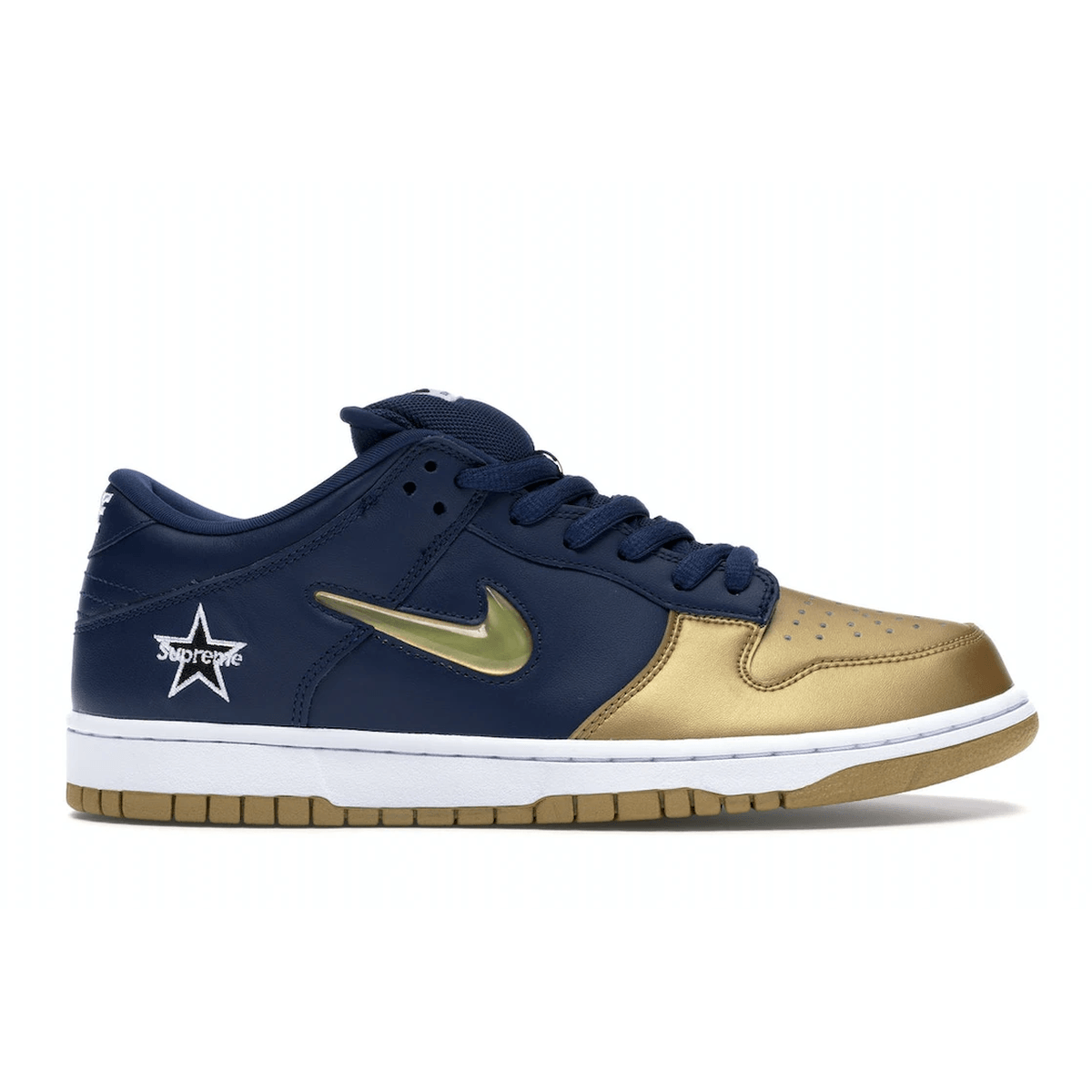 Nike SB Dunk Low Supreme Jewel Swoosh Gold — 36
