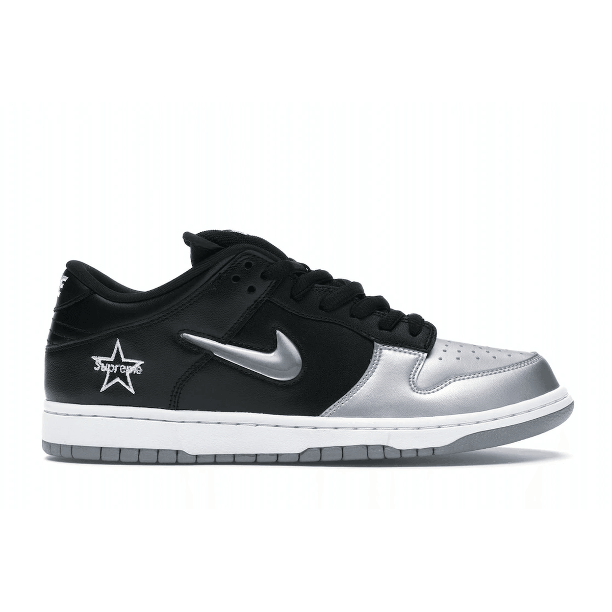 Nike SB Dunk Low Supreme Jewel Swoosh Silver — 36